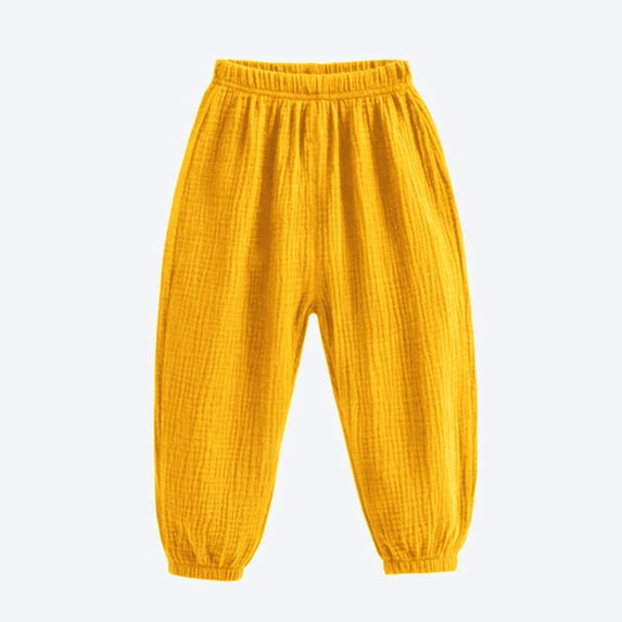 Krdevn Kids' Cotton Gauze Harem Pants, Breathable Loose-Fit Trousers for Boys & Girls,Yellow