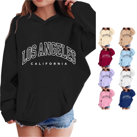 Krdevn Kids Cream Los Angeles Letter Graphic Pullover Hoodie Kangaroo Pocket Soft Sweatshirt,3-4 Years