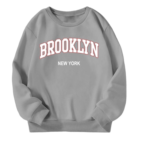 Krdevn Kids Crewneck Sweatshirt Brooklyn New York Letter Print Long Sleeve Casual Oversized Pullover Tops,7-8 Years