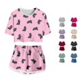 thumbnail image 1 of Krdevn Kids Dinosaur Print 2 Piece Outfit Short Sleeve Crop Top and Shorts Set,13-14 Years, 1 of 3