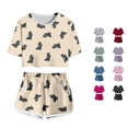 thumbnail image 1 of Krdevn Kids Dinosaur Print 2 Piece Outfit Short Sleeve Crop Top and Shorts Set,4-5 Years, 1 of 3