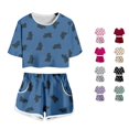 thumbnail image 1 of Krdevn Kids Dinosaur Print 2 Piece Outfit Short Sleeve Crop Top and Shorts Set,6-7 Years, 1 of 3