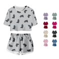 thumbnail image 1 of Krdevn Kids Dinosaur Print 2 Piece Outfit Short Sleeve Crop Top and Shorts Set,8-9 Years, 1 of 3