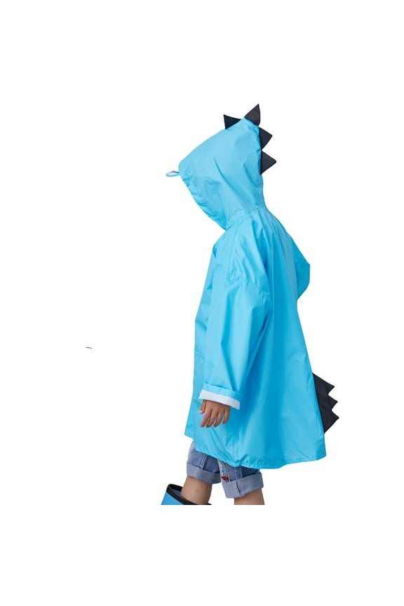Kids' Dinosaur Raincoat, Light Blue Waterproof Hooded Rain Jacket with 3D Spikes, Cute Rain Gear for Boys & Girls,2-4 Years
