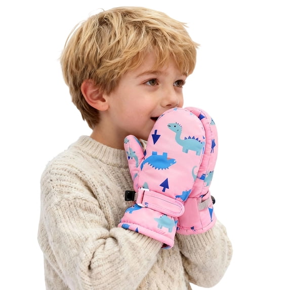 Krdevn Kids Dinosaur Snow Mittens Windproof Padded Elastic Wrist Toddler Winter Gloves Size:2-4 Years