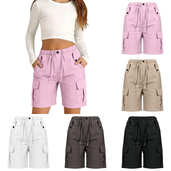 Krdevn Kids Elastic Drawstring Cargo Shorts Lightweight Casual Summer Active Shorts with Multi Pockets