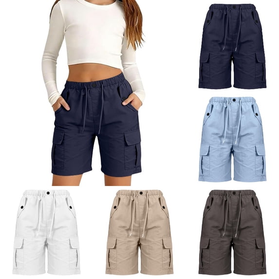 Krdevn Kids Elastic Drawstring Cargo Shorts Lightweight Casual Summer Active Shorts with Multi Pockets
