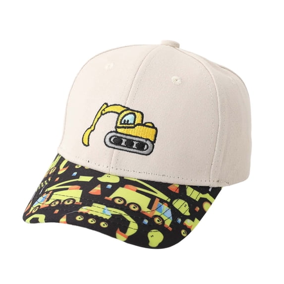Krdevn Kids Excavator Embroidery Baseball Cap Full Construction Vehicle Print Brim UPF50+ Adjustable Curved Brim Boys Outdoor Sun Hat Size:2-8 Years