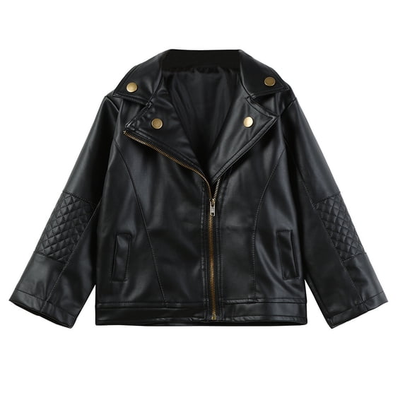 Krdevn Kids Leather Biker Jacket Long Sleeve Lapel Zip Up Moto Outerwear Coat for Boys Girls,2-3 Years
