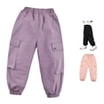 thumbnail image 1 of Krdevn Kids Lined Cargo Pants, Windproof Outdoor Hiking Trousers Warm Winter Joggers for Boys Girls,Purple, 1 of 9