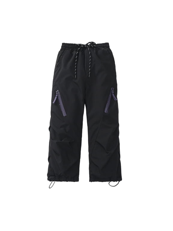 Krdevn Kids Lined Waterproof Pants, Boys Girls Warm Outdoor Hiking Trousers, Windproof Snow Play Pants with Pockets,Black
