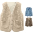 thumbnail image 1 of Krdevn Kids Fleece Vest, V‑Neck Button‑Up Sleeveless Warm Gilet Jacket with Pockets, Boys Girls Loose Fit Fall Winter Outerwear,Beige, 1 of 6