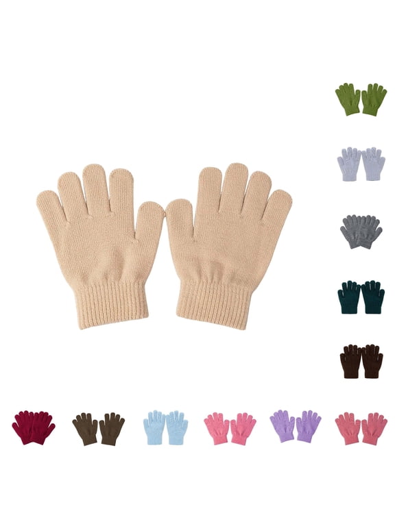 Kids Full Finger Knit Gloves Ribbed Elastic Thermal Soft Stretch Five Finger Handwear Warm Lightweight Accessories for Autumn Winter Outdoor Use