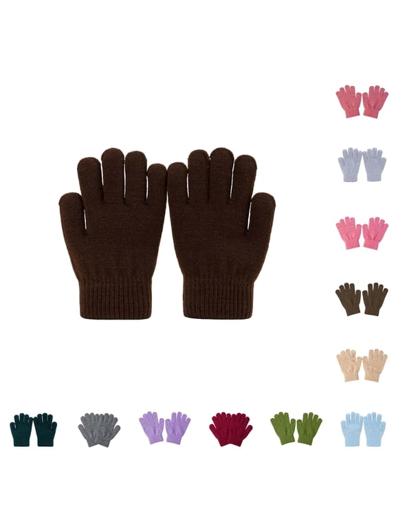 Kids Full Finger Knit Gloves Ribbed Elastic Thermal Soft Stretch Five Finger Handwear Warm Lightweight Accessories for Autumn Winter Outdoor Use