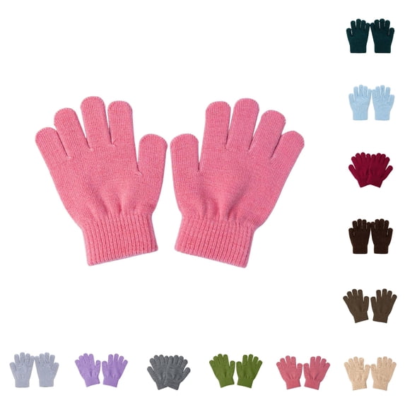 Krdevn Kids Full Finger Knit Gloves Ribbed Elastic Thermal Soft Stretch Five Finger Handwear Warm Lightweight Accessories for Autumn Winter Outdoor Use
