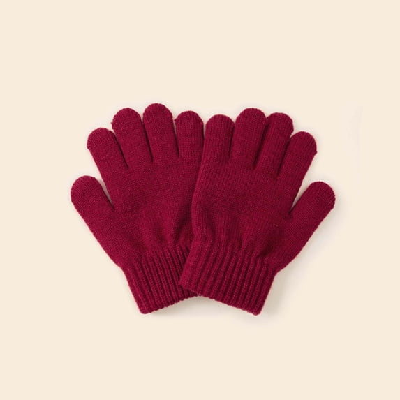Krdevn Kids Full Finger Knit Gloves Stretchy Thermal Five Fingered Winter Gloves for Toddler Boys Girls Kindergarten Daily Outdoor Cold Weather Wear,4-8 Years