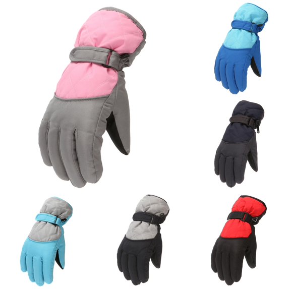 Krdevn Kids Full Finger Ski Gloves Windproof Thermal Lined Quilted Upper Anti Adjustable Wrist Strap Snow Gloves for Skiing Snowboarding Winter Outdoor Activities