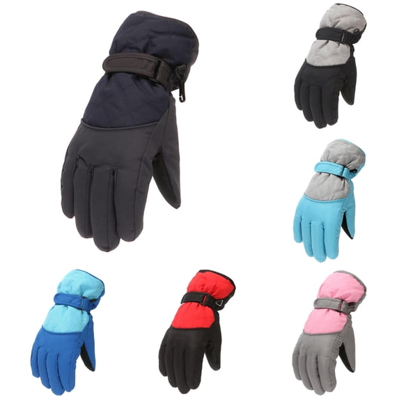 Krdevn Kids Full Finger Ski Gloves Windproof Thermal Lined Quilted Upper Anti Adjustable Wrist Strap Snow Gloves for Skiing Snowboarding Winter Outdoor Activities