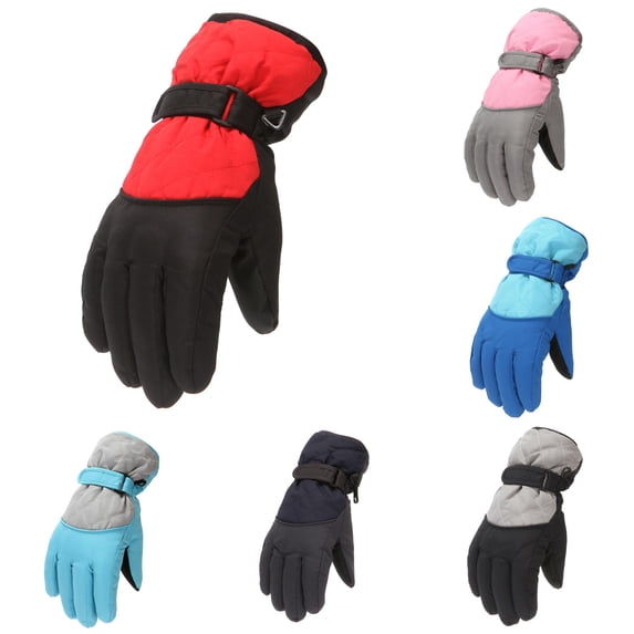 Krdevn Kids Full Finger Ski Gloves Windproof Thermal Lined Quilted Upper Anti Adjustable Wrist Strap Snow Gloves for Skiing Snowboarding Winter Outdoor Activities