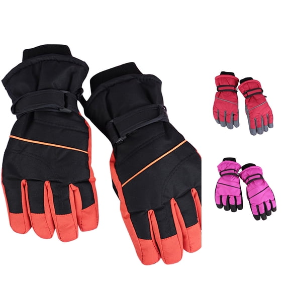 Krdevn Kids Full Finger Ski Gloves Windproof Waterproof Lined Thermal Insulated Anti Adjustable Wrist Strap Snow Gloves for Outdoor Winter Sports Snowboarding Sledding