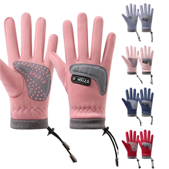 Krdevn Kids Full Finger Winter Gloves Thermal Lined Anti Adjustable Windproof Lightweight Handwear for Cycling Skiing Outdoor Cold Weather Activities
