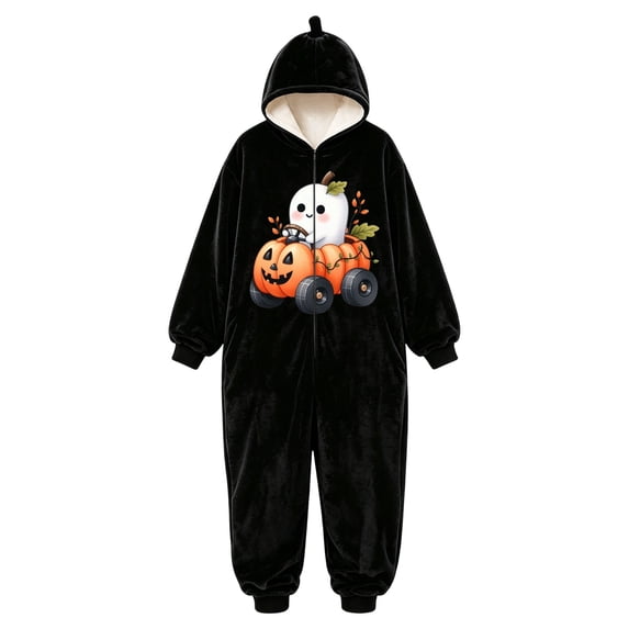 Krdevn Kids Ghost Pumpkin Car Halloween Onesie Hooded Jumpsuit Pajamas Size:13-14 Years