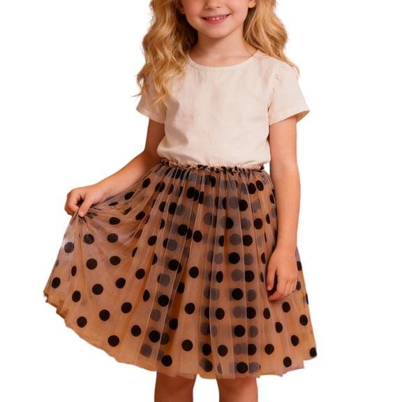 Krdevn Kids Girls Ballet Tutu Skirt Polka Dot Mesh Dress Up for Dance Party Carnival Performance Playwear,7-8 Years