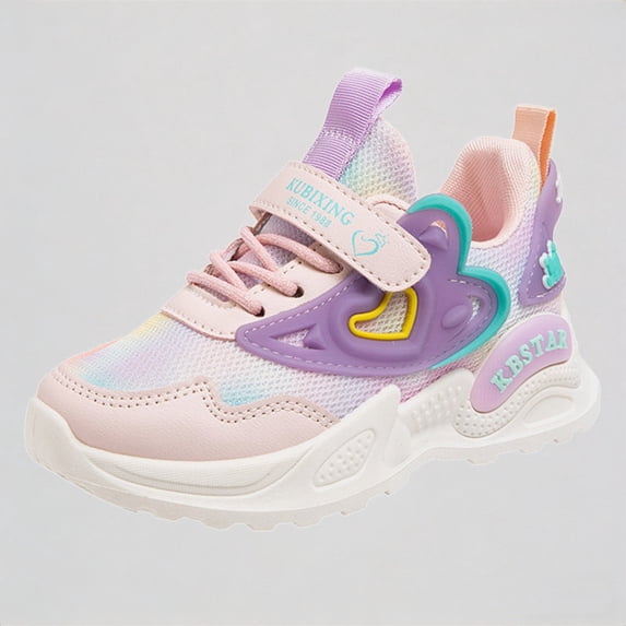 Krdevn Kids Girls Sneakers Cute Heart Decor Breathable Mesh Strap Closure Fashion Casual Sports Shoes for All Seasons,5.5-6 Years