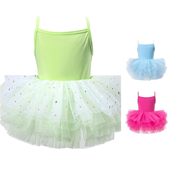 Krdevn Kids Glitter Tulle Ballet Tutu Dress, Girls Spaghetti Strap Dance Leotard Performance Dress,#2 Light Green