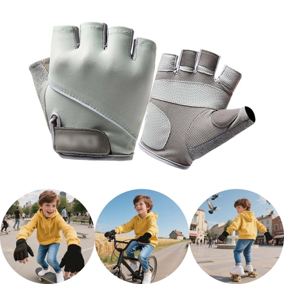Krdevn Kids Half Finger Cycling Gloves Breathable Mesh Anti Shock Absorbing Padding Adjustable Wrist Strap Lightweight Handwear for Biking Outdoor Sports Exercise