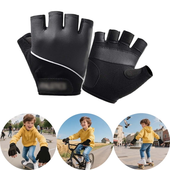 Krdevn Kids Half Finger Cycling Gloves Breathable Mesh Anti Shock Absorbing Padding Adjustable Wrist Strap Lightweight Handwear for Biking Outdoor Sports Exercise