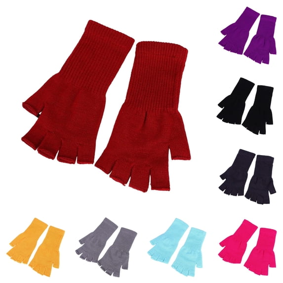 Krdevn Kids Half Finger Gloves Extra Long Ribbed Acrylic Knit Thermal Warm Stretch Fingerless Mittens Soft Handwear for Winter Outdoor Daily Activities