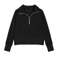thumbnail image 1 of Krdevn Kids Half-Zip Sweatshirt - Long Sleeve Cropped Top with Thumb Holes - Soft Comfortable Fall Layering Piece,Color:Black,Size:5-6 Years, 1 of 5