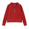 thumbnail image 1 of Krdevn Kids Half-Zip Sweatshirt - Long Sleeve Cropped Top with Thumb Holes - Soft Comfortable Fall Layering Piece,Color:Red,Size:7-8 Years, 1 of 5