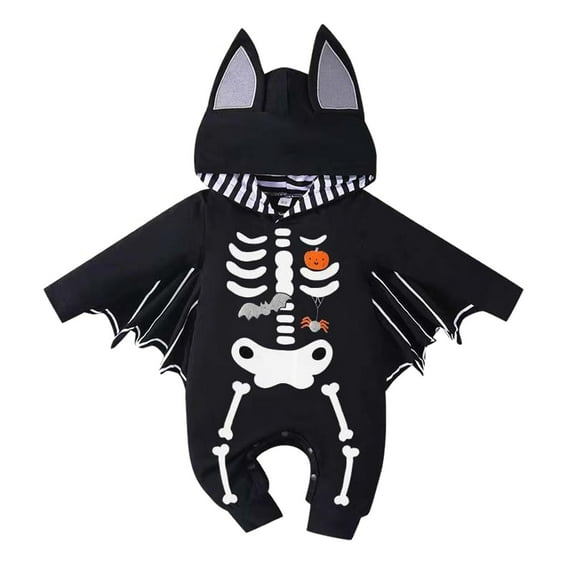 Krdevn Kids' Halloween Romper - Long Sleeve Hooded Jumpsuit with Cute Prints, Soft Cotton for Boys & Girls,Size:6-9 Months
