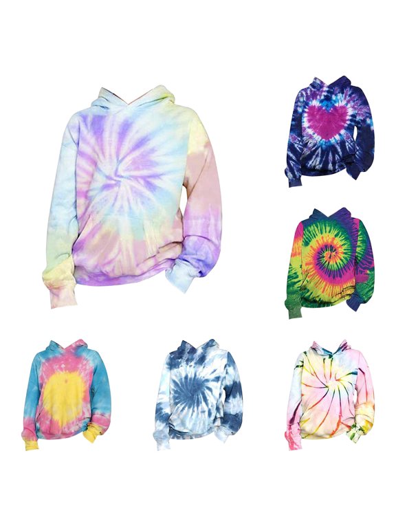 Kids Heart Center All Over 3D Digital Tie Dye Graphic Pullover Hoodie Kangaroo Pocket Soft Casual Sweatshirt,3-4 Years