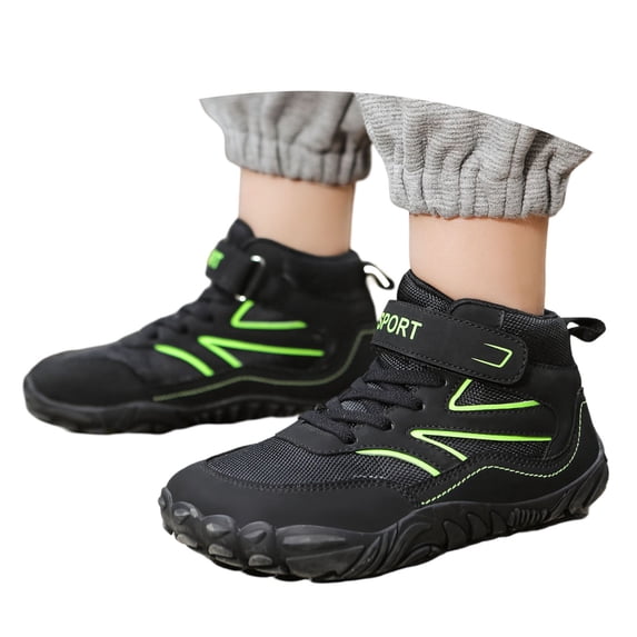 Krdevn Kids High Top Hiking Boots Wide Toe Box Barefoot Style HookâLoop Nonâ WearâResistant Outdoor Trail Boots for Boys Girls,Black