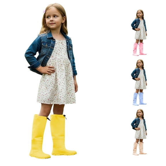Krdevn Kids Knee High Rain Boots Waterproof Rubber Pull On Outdoor Boots for Play,9-9.5 Years