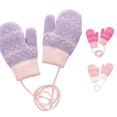 thumbnail image 1 of Krdevn Kids Knit Mittens Snowflake Jacquard Pattern Thermal Lined Thick Warm Anti Lost Neck Lanyard Ribbed Winter Handwear for Cold Weather Outdoor Use, 1 of 4