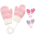 thumbnail image 1 of Krdevn Kids Knit Mittens Snowflake Jacquard Pattern Thermal Lined Thick Warm Anti Lost Neck Lanyard Ribbed Winter Handwear for Cold Weather Outdoor Use, 1 of 4