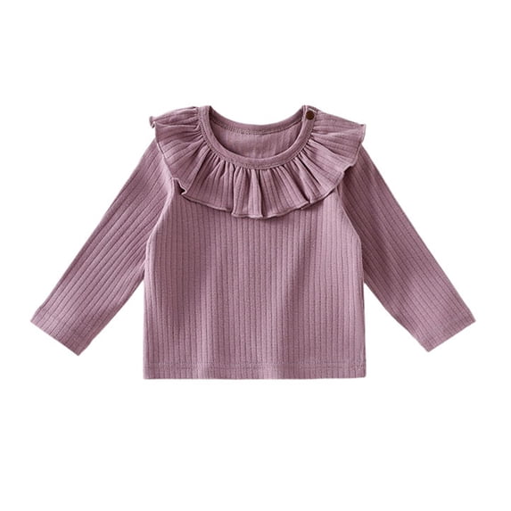 Krdevn Kids Lace-Collar Top - Breathable Cotton Tee for Spring/Fall - Soft Base Layer or Standalone Shirt,Color:Light Purple,Size:4-6 Months