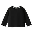 thumbnail image 1 of Krdevn Kids' Long Sleeve Tee - Soft Cotton Crewneck Top for Boys & Girls | Basic Fall Winter Shirt | Comfortable Drop Shoulder Design,Color:Black,Size:5-6 Years, 1 of 3