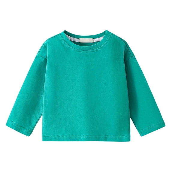 Krdevn Kids' Long Sleeve Tee - Soft Cotton Crewneck Top for Boys & Girls | Basic Fall Winter Shirt | Comfortable Drop Shoulder Design,Color:Green,Size:2-3 Years