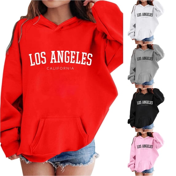 Krdevn Kids Los Angeles California Letter Graphic Pullover Hoodie Kangaroo Pocket Soft Casual Sweatshirt,5-6 Years