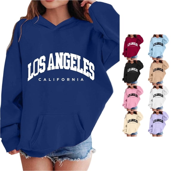 Krdevn Kids Los Angeles Letter Graphic Pullover Hoodie Kangaroo Pocket Soft Sweatshirt,11-12 Years