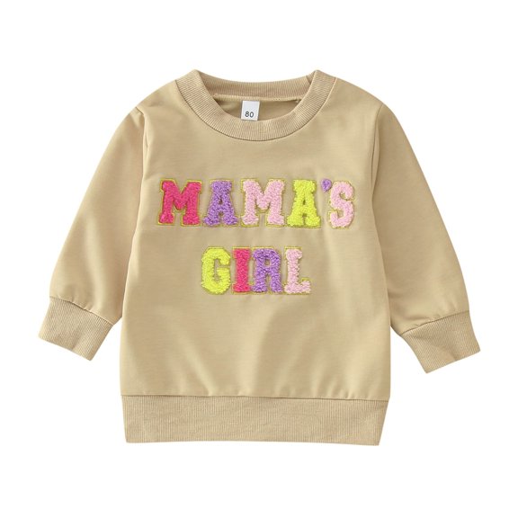 Krdevn Kids Mama's Girl Colorful Chenille Letter Patch Crewneck Pullover Long Sleeve Soft Casual Family Matching Sweatshirt Tops,6-12 Months