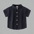 thumbnail image 1 of Krdevn Kids Mandarin Collar Short Sleeve Shirt Breathable Cotton Blend Boys Girls Casual Holiday Gentleman Top,4-5 Years, 1 of 4