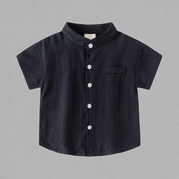 Krdevn Kids Mandarin Collar Short Sleeve Shirt Breathable Cotton Blend Boys Girls Casual Holiday Gentleman Top,4-5 Years