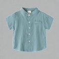 thumbnail image 1 of Krdevn Kids Mandarin Collar Short Sleeve Shirt Breathable Cotton Blend Boys Girls Casual Holiday Gentleman Top,4-5 Years, 1 of 7