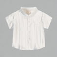 thumbnail image 1 of Krdevn Kids Mandarin Collar Short Sleeve Shirt Breathable Cotton Blend Boys Girls Casual Holiday Gentleman Top,6-7 Years, 1 of 4